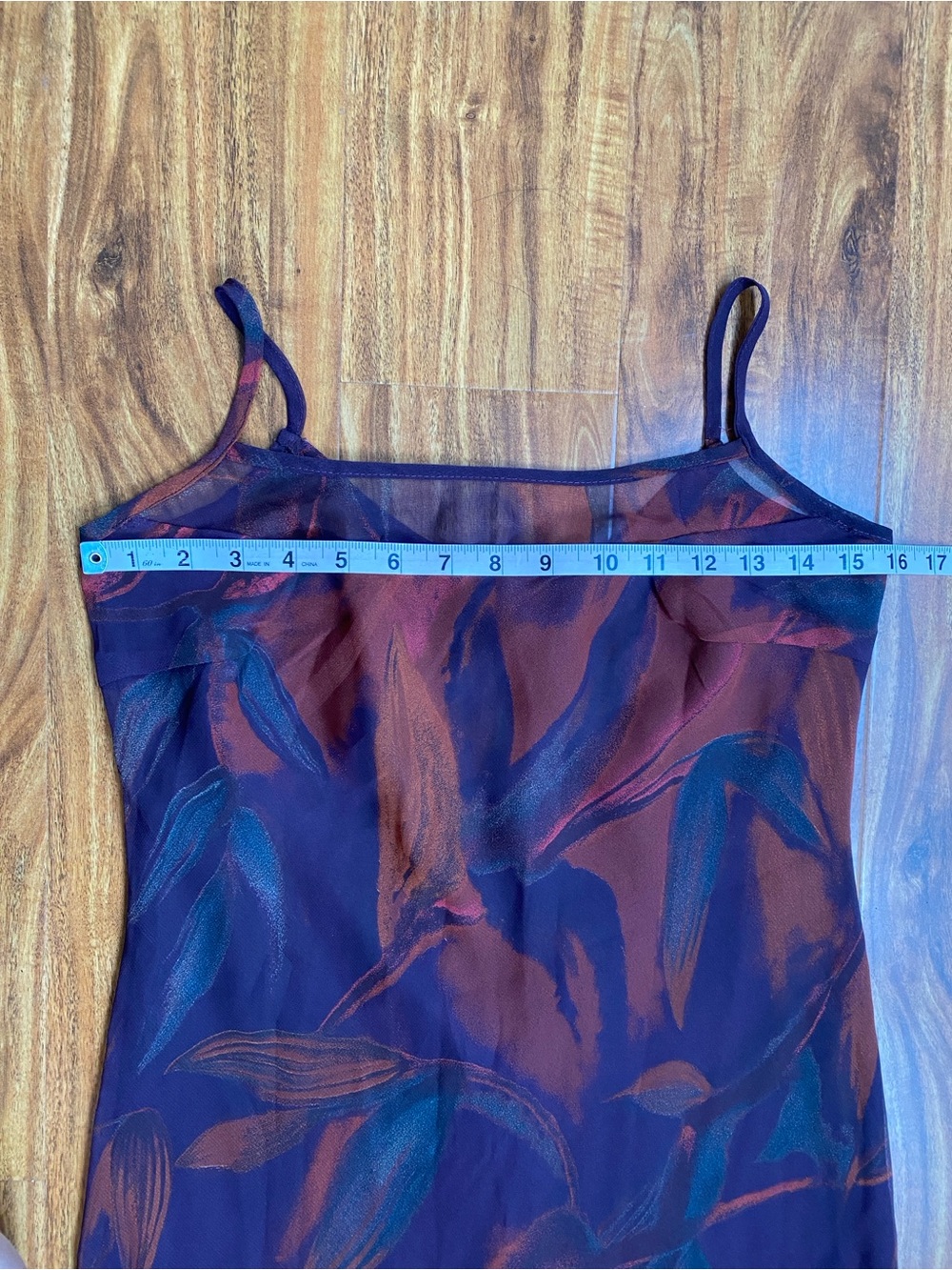Vintage Womens Georgiou Studio Plum Red Watercolor Leaf Slip Dress Size 4 Girly - Picture 9 of 11